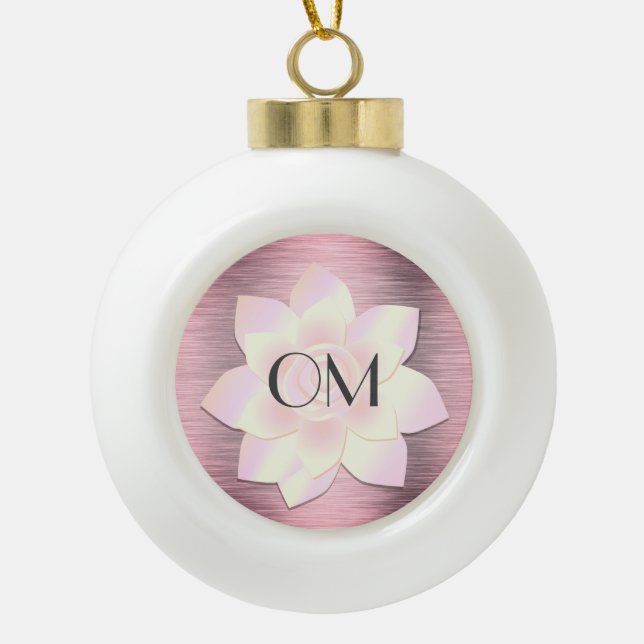 Pink Blush Elegant Lotus OM       Ceramic Ball Christmas Ornament (Front)