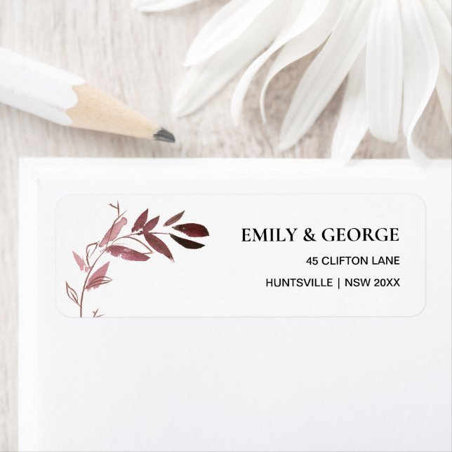 PINK BLUSH FAUNA WATERCOLOR LEAVES BRANCH ADDRESS (Insitu)