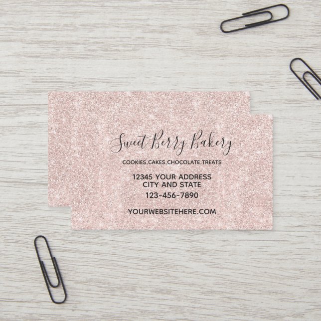 Pink Blush Faux Glitter Sparkle Business Card (Front/Back In Situ)
