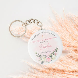 Pink blush First Communion keychain favor