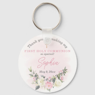 Pink blush First Communion keychain favour
