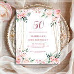 Pink Blush Floral 50th Budget Birthday Invitation<br><div class="desc">Looking for an affordable and charming invitation for your upcoming 50th birthday bash? Look no further than our blush pink floral paper invitation! With a lovely design featuring delicate blush pink flowers on a clean white background and an elegant font, this customizable invitation is sure to set the perfect tone...</div>
