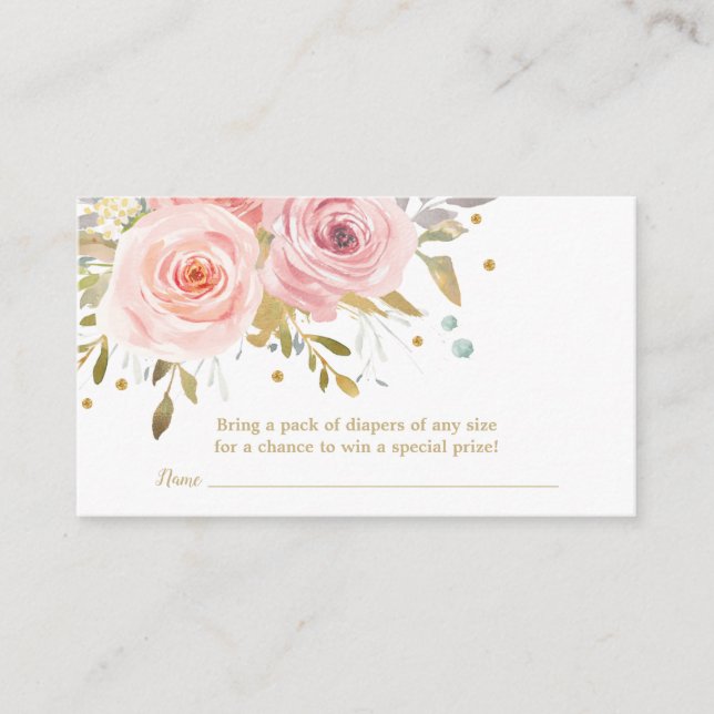 Pink Blush Floral Baby Girl Shower Diaper Raffle Enclosure Card (Front)