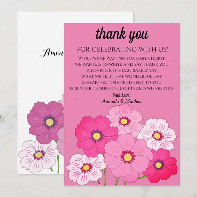 Pink Blush Floral Baby Shower Thank You Invitation (Front/Back)