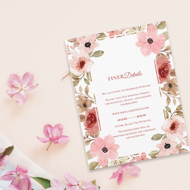 Pink Blush Floral Botanical Wedding Details Enclosure Card (Pink Blush Floral Botanical Wedding Details Enclosure Card)
