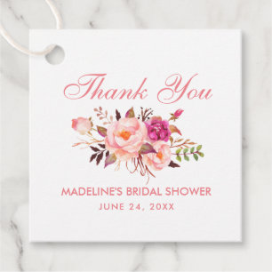 Pink Blush Floral Bridal Shower Thank You Favour Tags