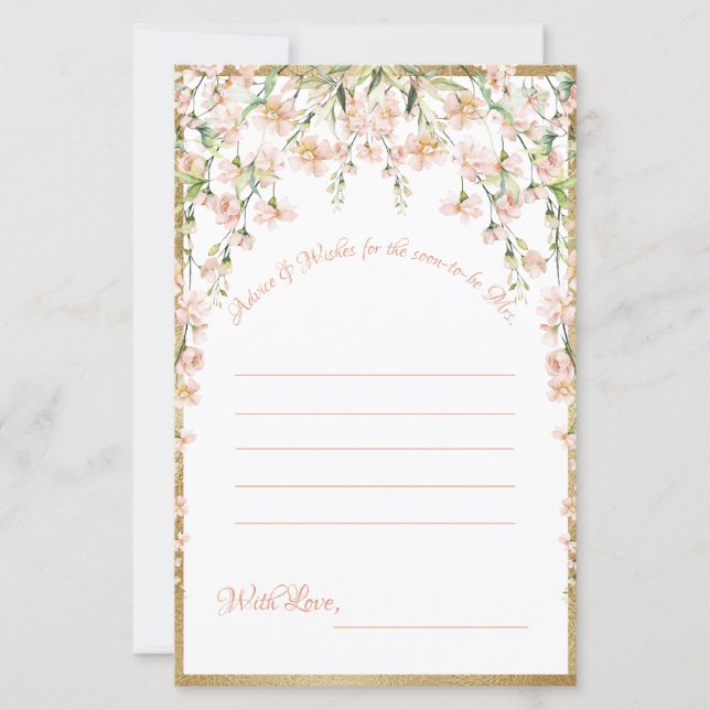 Pink Blush Floral Bridal Shower Wishes Game (Front)