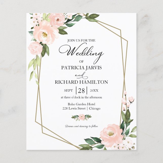 Pink Blush Floral Budget Wedding Invitation (Front)
