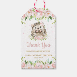 Pink Blush Floral Cute Hedgehog Thank You Favour Gift Tags