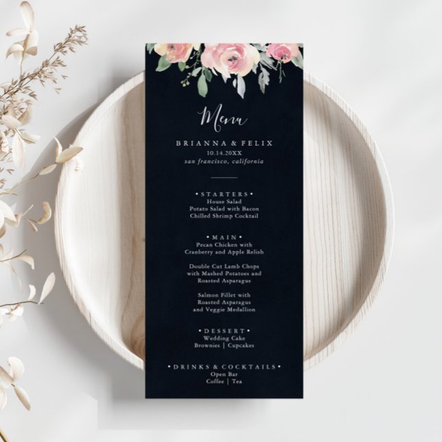 Pink Blush Floral Dinner Menu (Creator Uploaded)