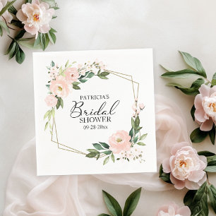 Pink Blush Floral Geometric Bridal Shower Napkin