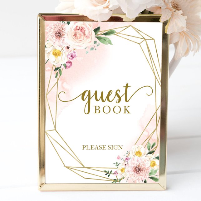 Pink Blush Floral Geometric Guest Book Sign (Creator Uploaded)