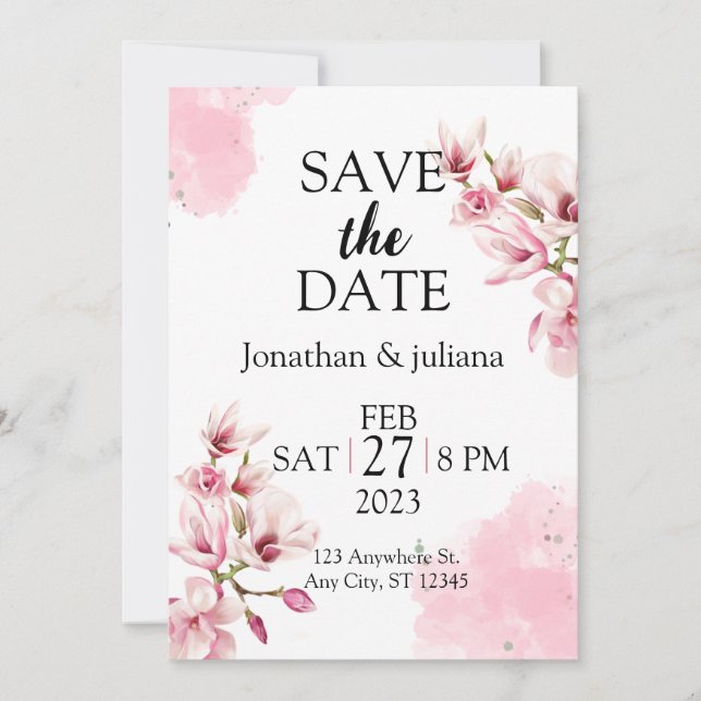 pink blush floral geometric save the date card (Front)
