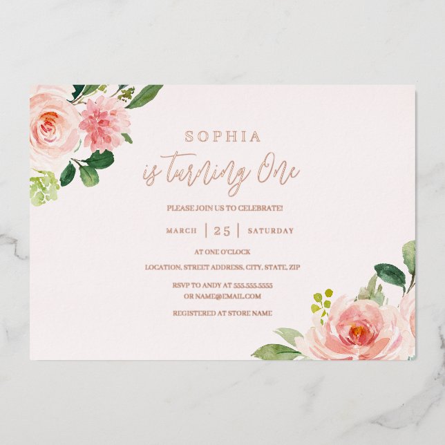 Pink Blush Floral Girl 1st Birthday (Front)