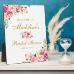 Pink Blush Floral Gold Bridal Shower Welcome Plaque<br><div class="desc">Watercolor Pink Blush Floral Gold Bridal Shower Welcome Plaque</div>
