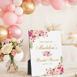 Pink Blush Floral Gold Bridal Shower Welcome Plaque<br><div class="desc">Watercolor Pink Blush Floral Gold Bridal Shower Welcome Plaque</div>