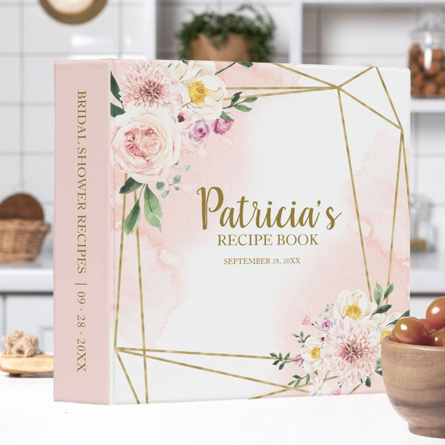 Pink Blush Floral Gold Geometric Bridal Shower Binder (Creator Uploaded)