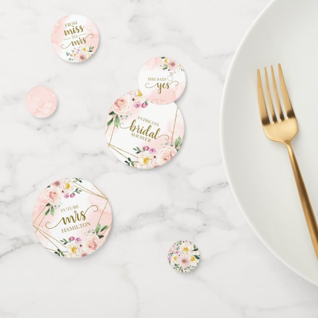 Pink Blush Floral Gold Geometric Bridal Shower Confetti (Group)