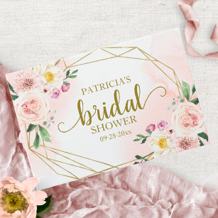 Pink Blush Floral Gold Geometric Bridal Shower Guest Book