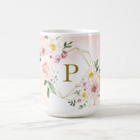 Pink Blush Floral Gold Geometric Monogram