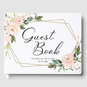 Pink Blush Floral Gold Geometric Wedding Guest Book