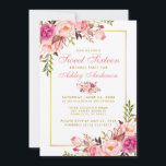 Pink Blush Floral Gold Sweet 16 Birthday Invite<br><div class="desc">Watercolor Pink Blush Floral Sweet Sixteen Birthday Party Invitation Card - Pink Script,  Gold Frame</div>