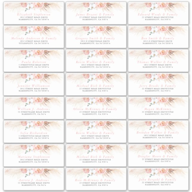 Pink Blush Floral Individual Guest Address Labels (Front)