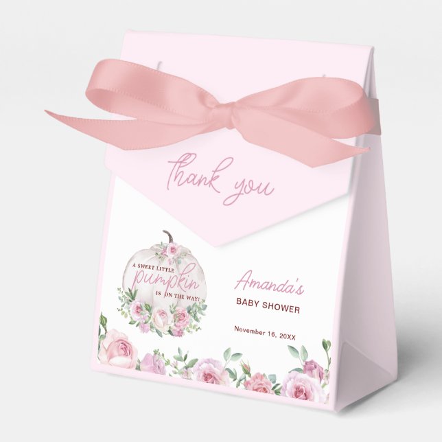 Pink Blush Floral Little Pumpkin Baby Shower Favor Box (Front Side)