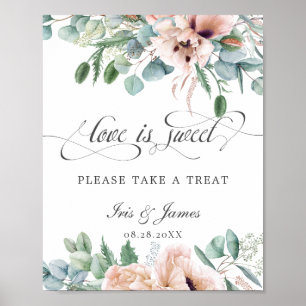 Pink Blush Floral Love is Sweet Take a Treat Sign