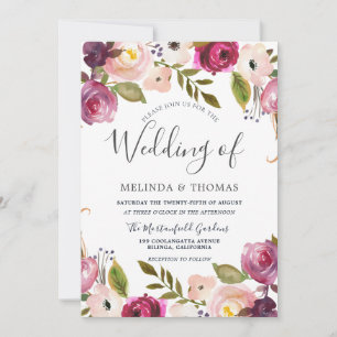 Pink Blush Floral Modern Elegant Spring Wedding Invitation