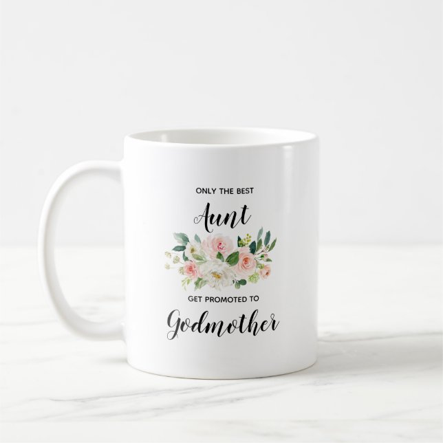 Pink Blush Floral Personalised Gift for Godmother Coffee Mug (Left)