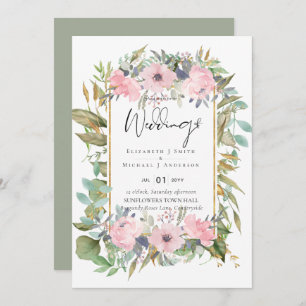 Pink Blush Floral Sage Greenery Wedding Invitation