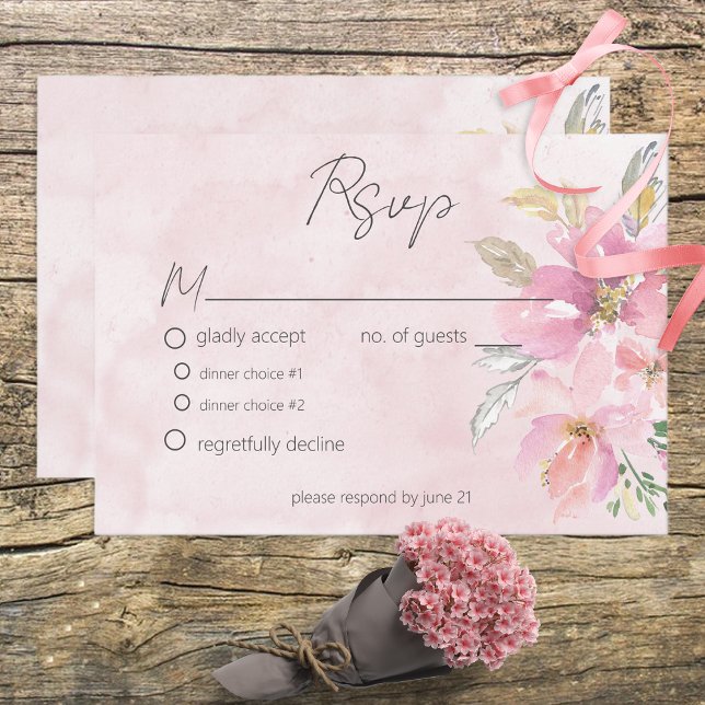 Pink Blush Floral Watercolor Modern Wedding RSVP Card (Creator Uploaded)