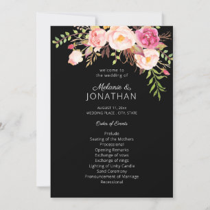 Pink Blush Floral Wedding Ceremony Program Black