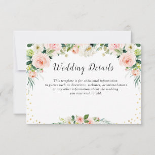 pink blush floral wedding details card