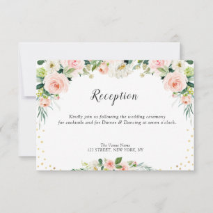 pink blush floral wedding reception card