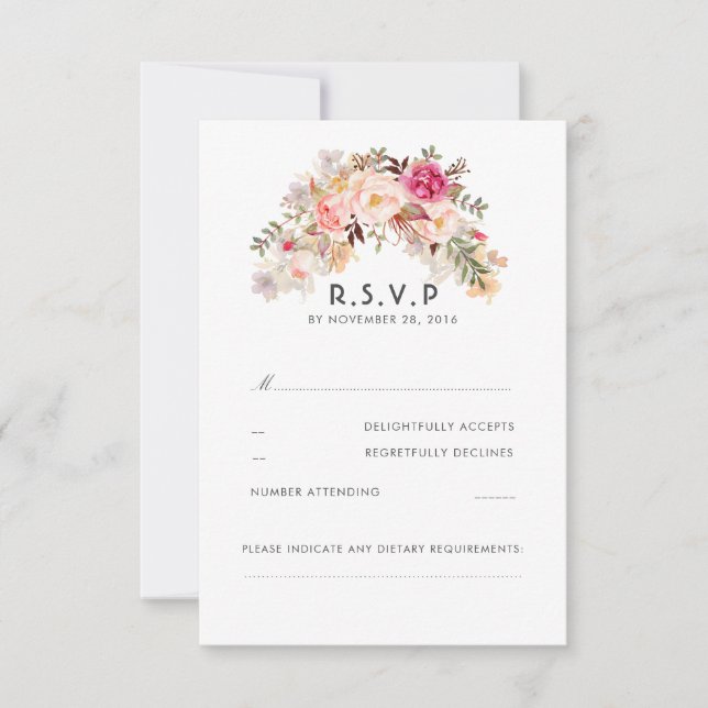 Pink Blush Floral Wedding RSVP Card (Front)