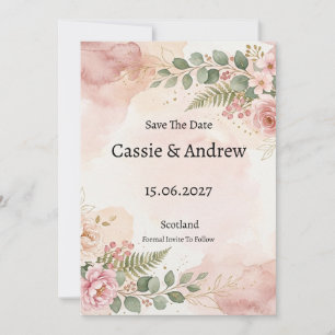 Pink Blush Floral Wedding Save The Date