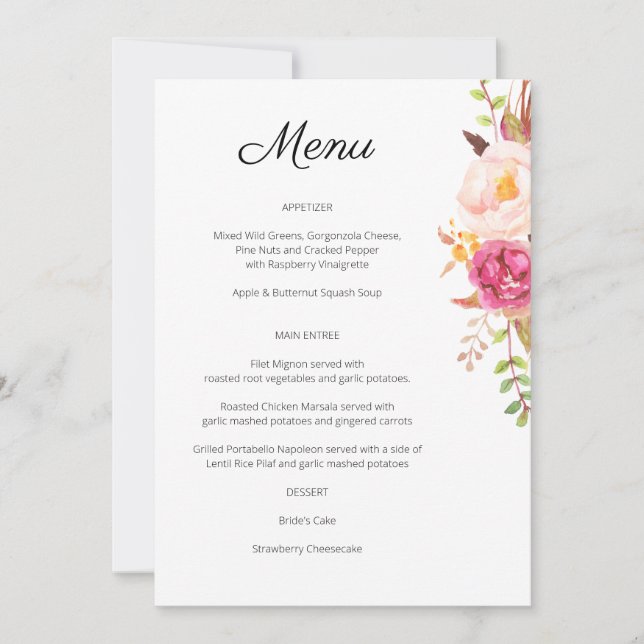 Pink Blush Floroming Floral Menu Invitation (Devant)