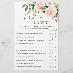 Pink Blush Flower Over Or Under Bridal Shower Game