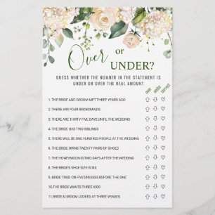 Pink Blush Flower Over Or Under Bridal Shower Game