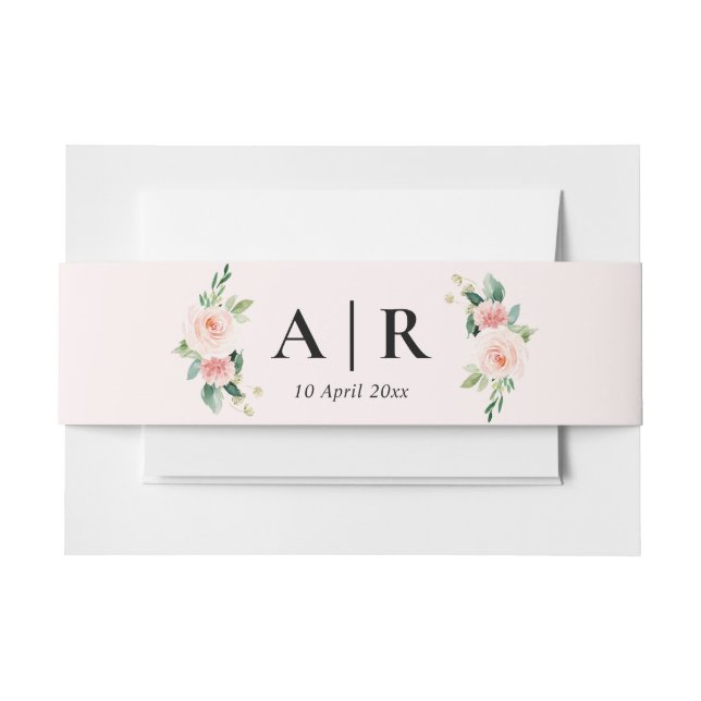 pink blush flowers belly band invitation belly band (Front Example)