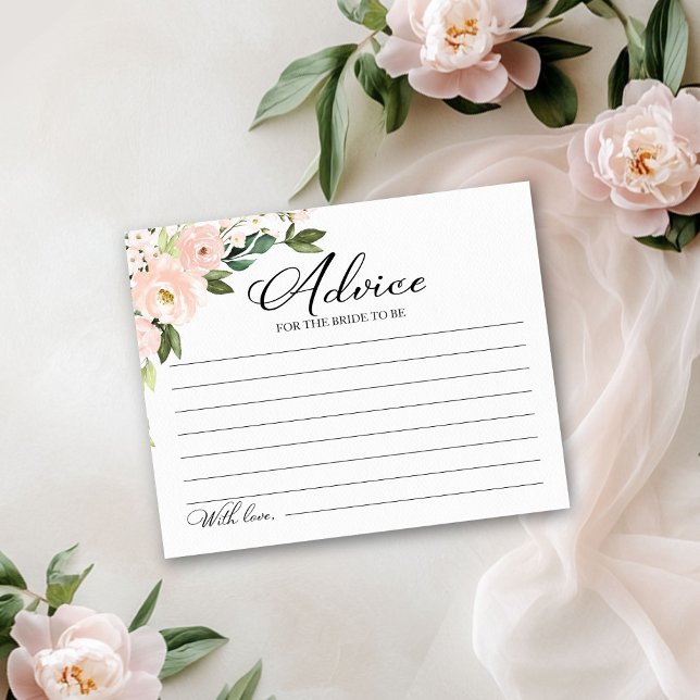 Pink Blush Flowers Bridal Shower Advice Cards (Creator Uploaded)