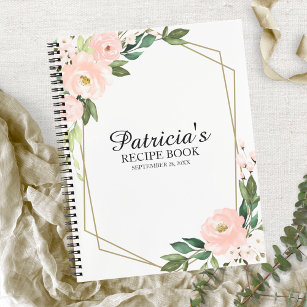 Pink Blush Flowers Bridal Shower Recipe Book