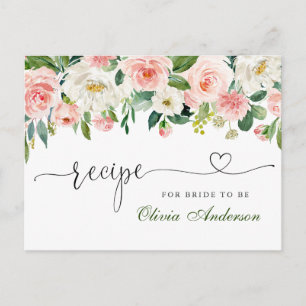 Pink Blush Flowers Bridal Shower Recipe Card