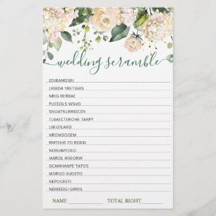 Pink Blush Flowers Bridal Shower Scramble Game