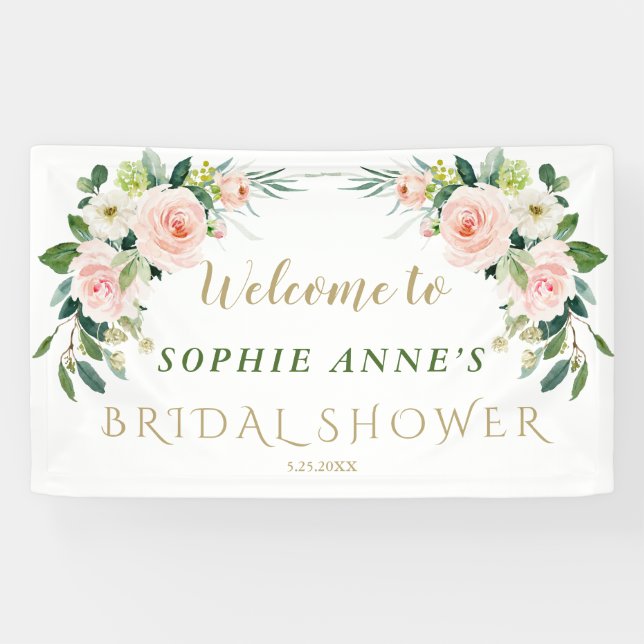 Pink Blush Flowers Bridal Shower Welcome Sign (Horizontal)
