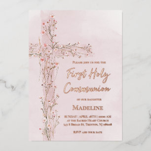 pink blush flowers cross First holy Communion