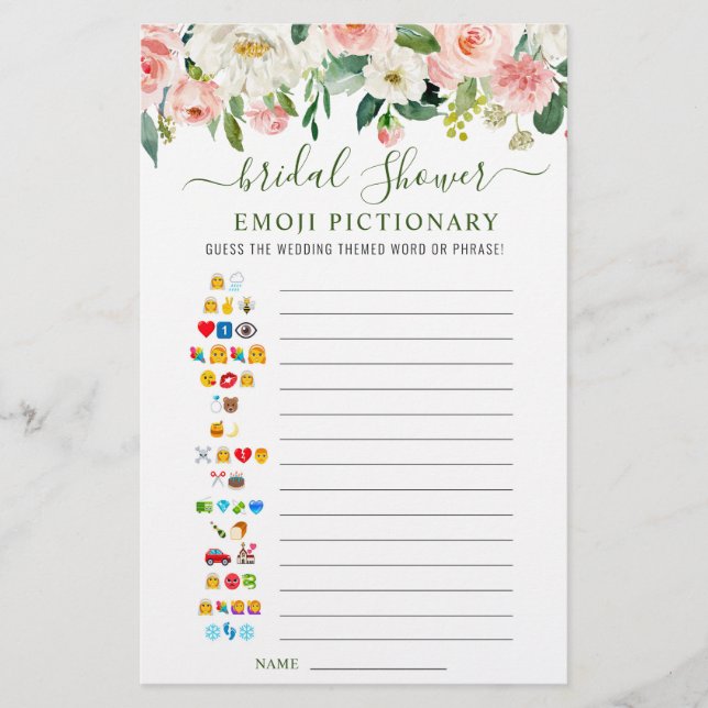 Pink Blush Flowers Greenery Bridal Shower Game (Front)