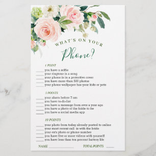 Pink Blush Flowers Greenery Bridal Shower Game